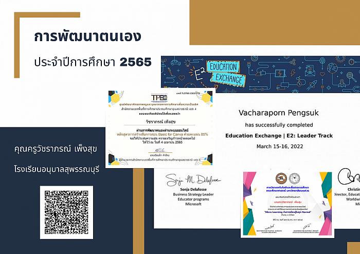 การพัฒนาตนเอง ประจำปีการศึกษา 2565 คุณครูวัชราภรณ์ เพ็งสุข