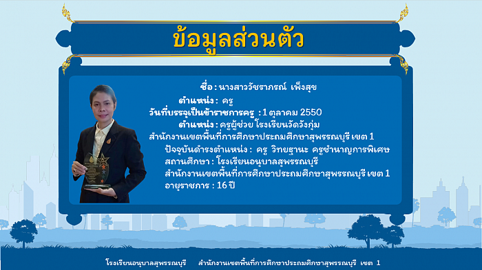 คุณครูวัชราภรณ์ เพ็งสุข โรงเรียนอนุบาลสุพรรณบุรี